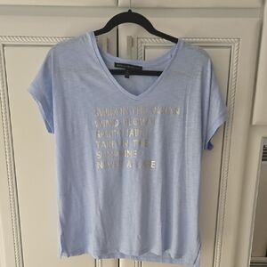 White House Black Market Light Blue Tee/cover Up  with Gold Text